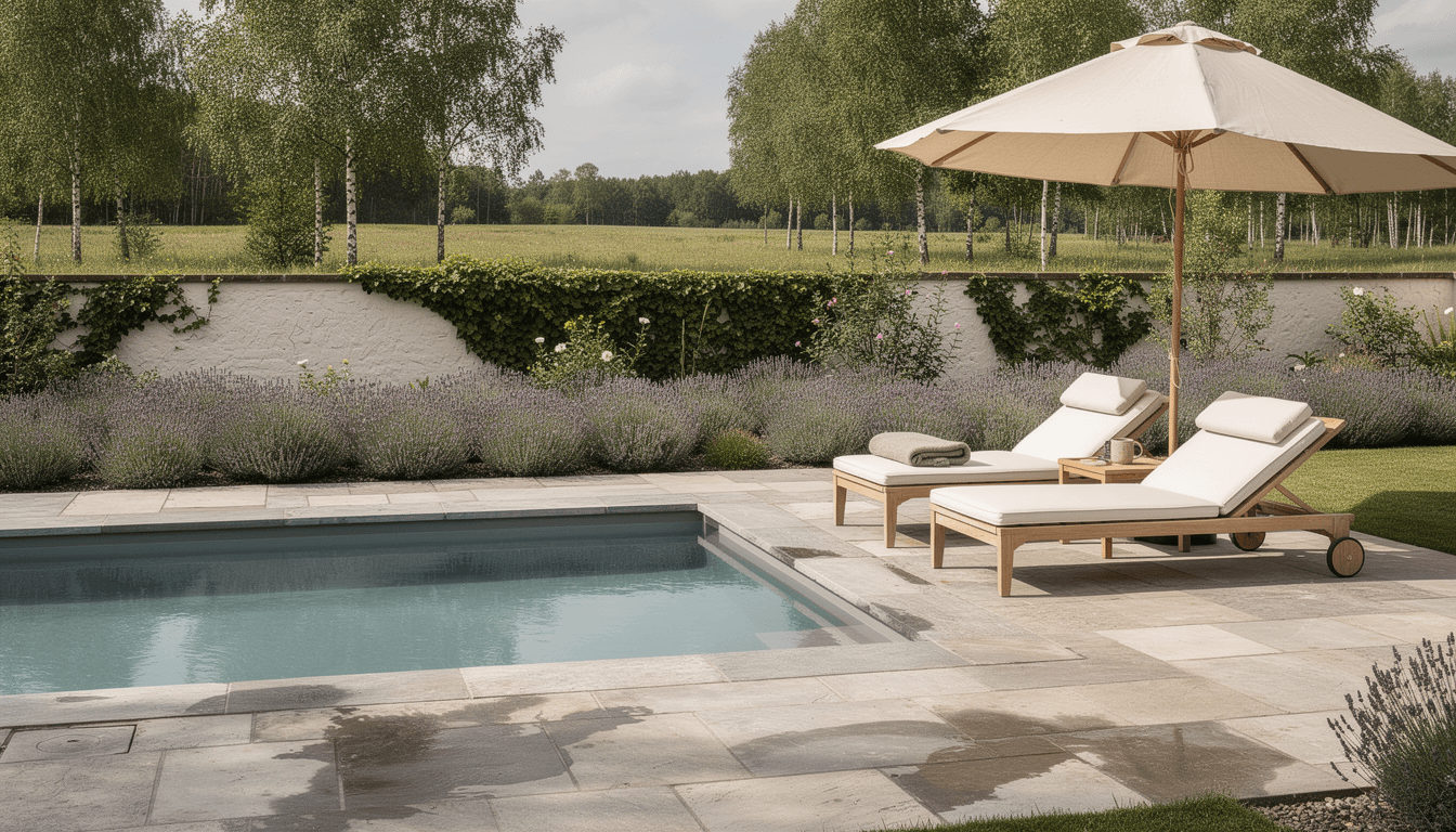 Zwembad omgeven door de tuin